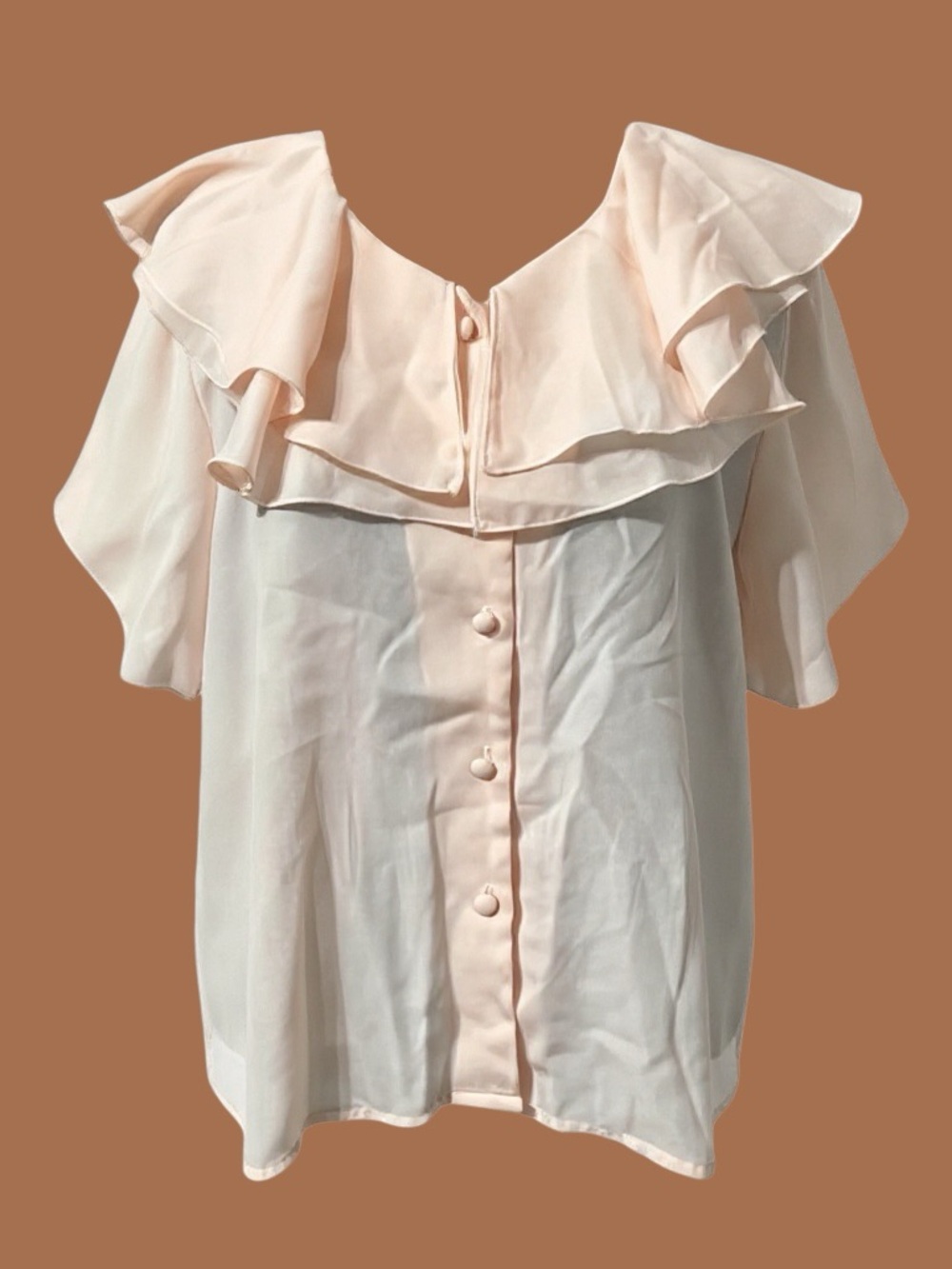Vintage Jordan Baby Pink Ruffle Blouse Women’s Size 12 Romantic Cottagecore Top